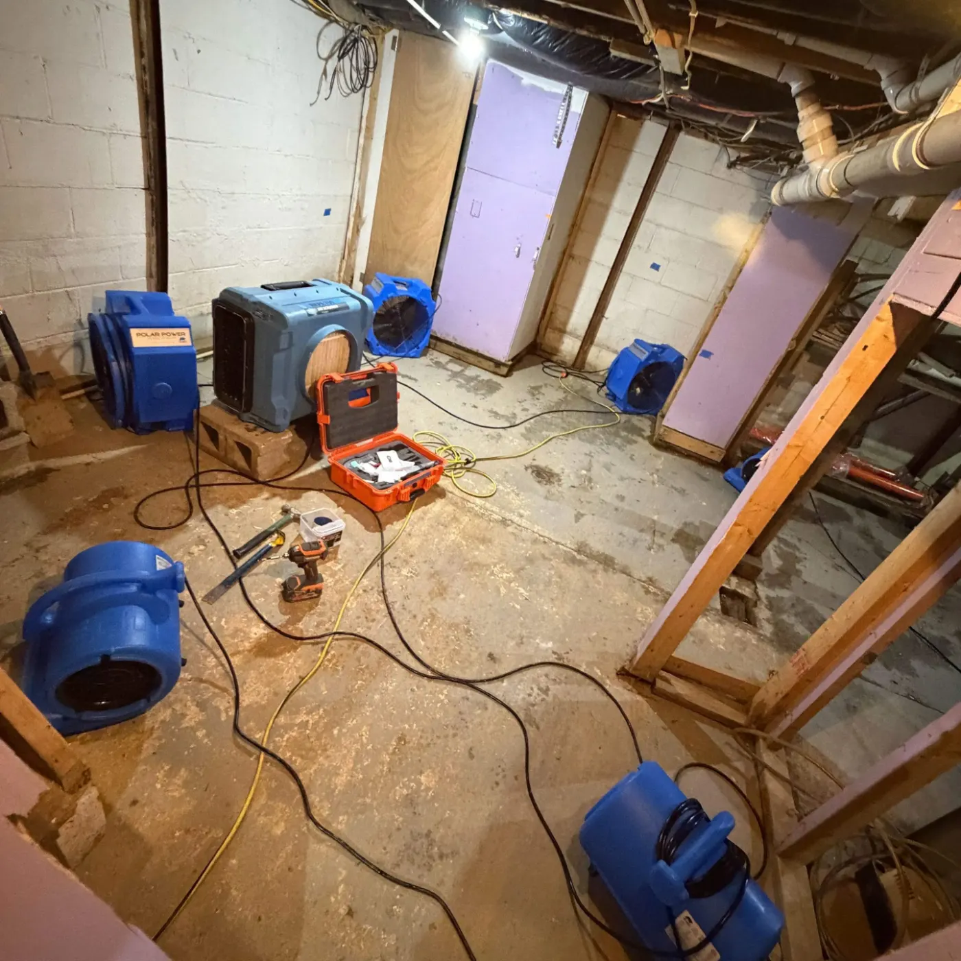 Basement water extraction in Pendleton Indiana home